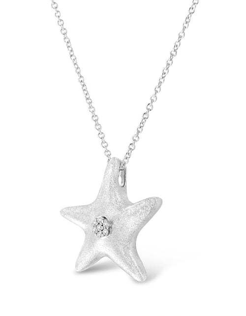 Load image into Gallery viewer, .925 Sterling Silver Prong-Set Diamond Accent Starfish Pendant Necklace (I-J Color, I1-I2 Clarity) - Size 18" by Haus of Brilliance
