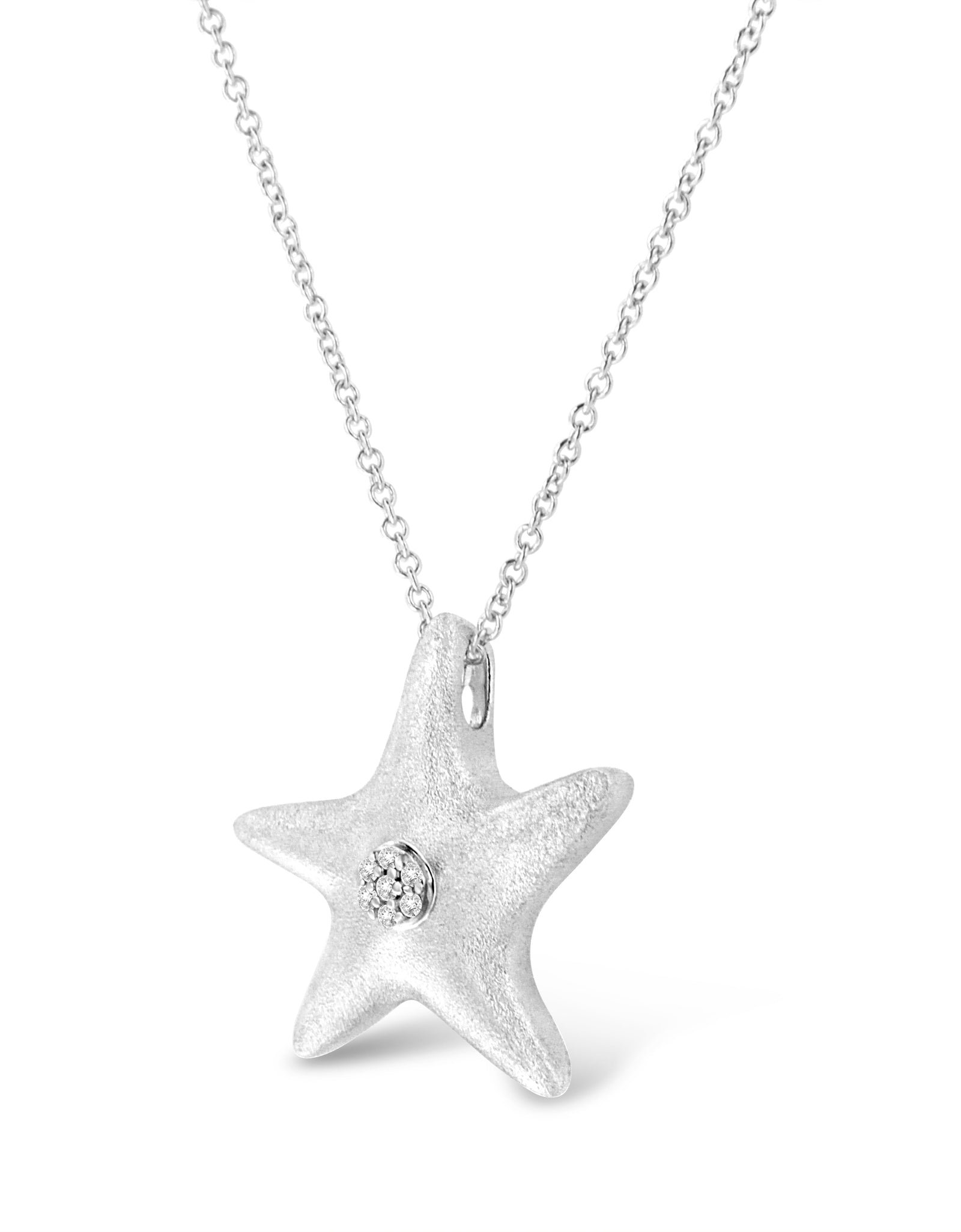 .925 Sterling Silver Prong-Set Diamond Accent Starfish Pendant Necklace (I-J Color, I1-I2 Clarity) - Size 18" by Haus of Brilliance