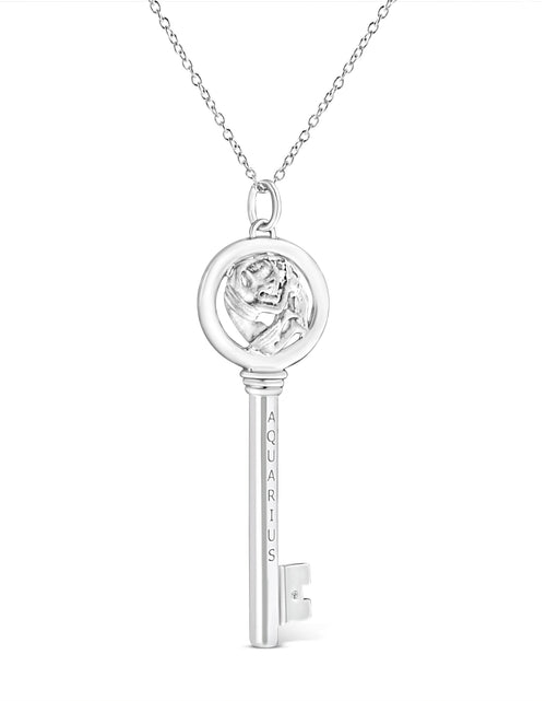 Load image into Gallery viewer, .925 Sterling Silver Diamond Accent Zodiac Key 18" Pendant Necklace (K-L Color, I1-I2 Clarity) by Infinite Jewels
