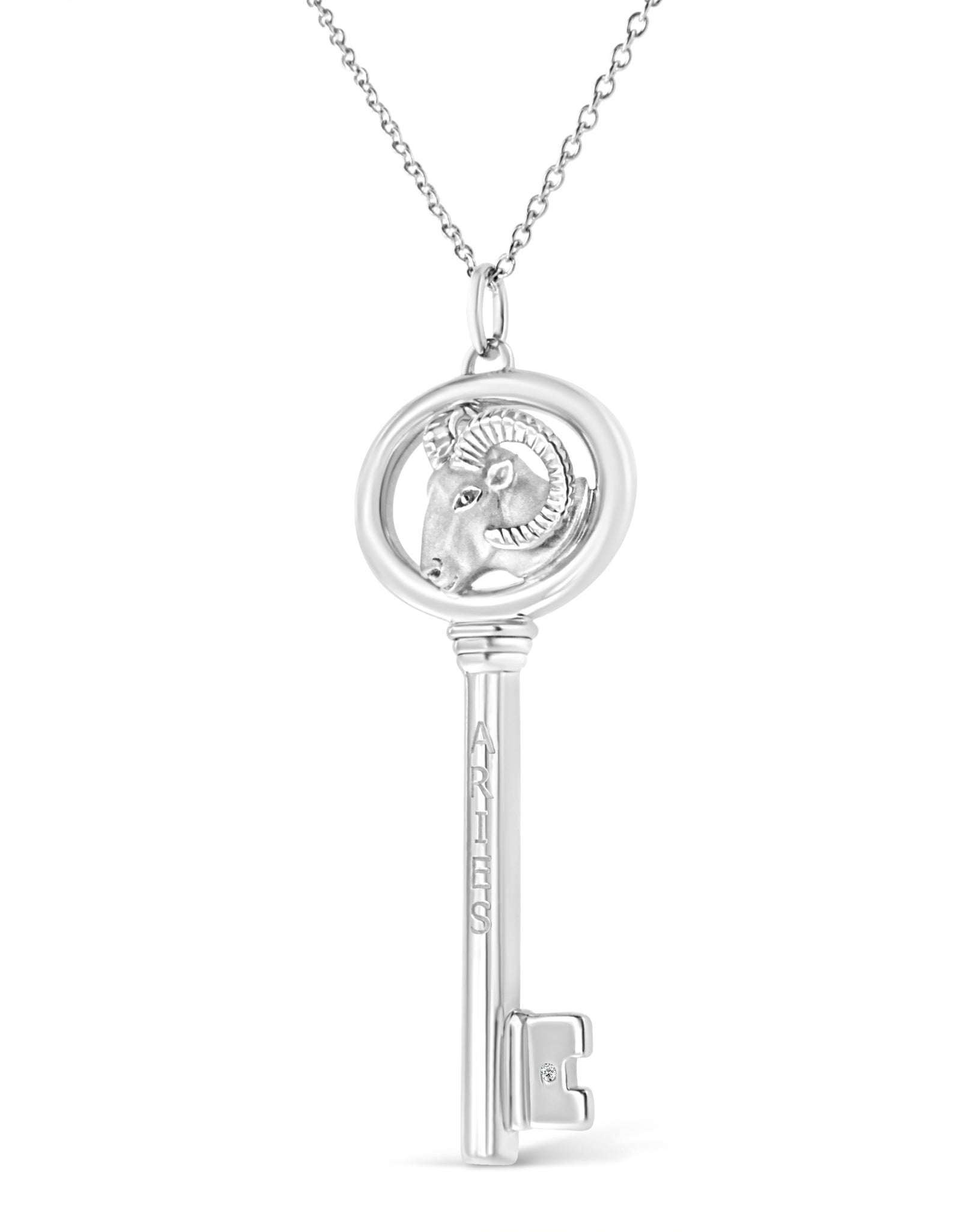 .925 Sterling Silver Diamond Accent Zodiac Key 18" Pendant Necklace (K-L Color, I1-I2 Clarity) by Haus of Brilliance