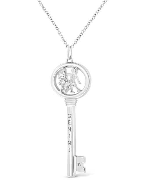 Load image into Gallery viewer, .925 Sterling Silver Diamond Accent Zodiac Key 18" Pendant Necklace (K-L Color, I1-I2 Clarity) by Haus of Brilliance
