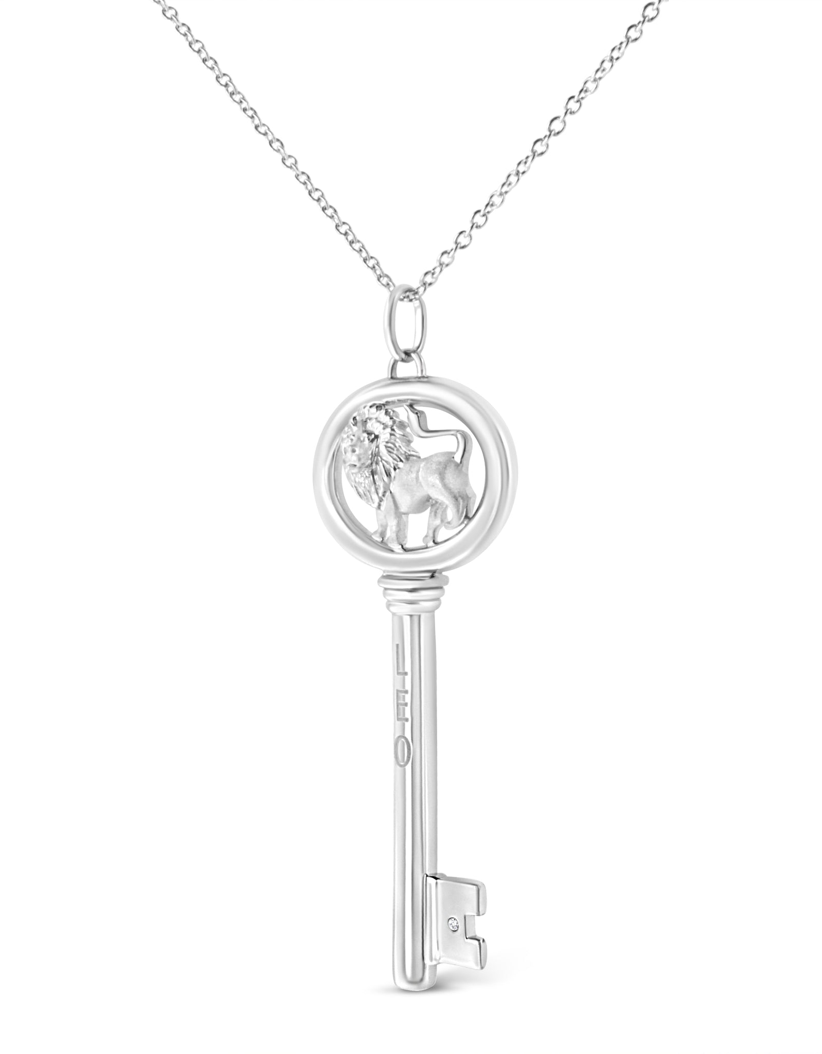 .925 Sterling Silver Diamond Accent Zodiac Key 18" Pendant Necklace (K-L Color, I1-I2 Clarity) by Haus of Brilliance