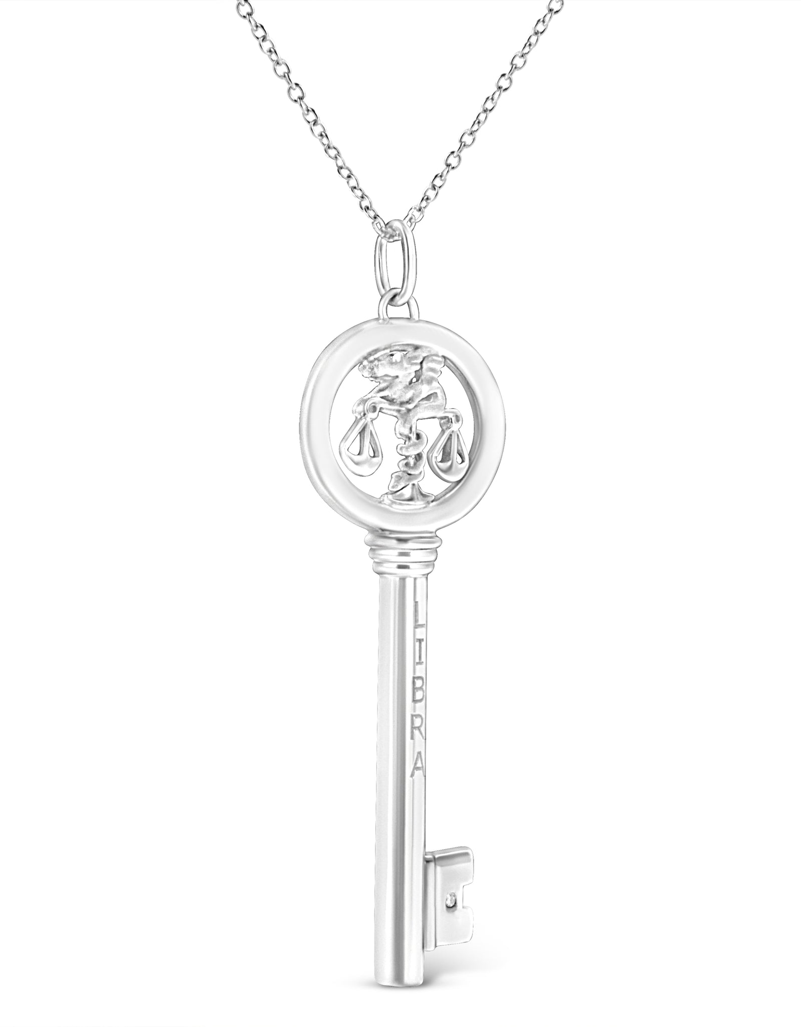 .925 Sterling Silver Diamond Accent Zodiac Key 18" Pendant Necklace (K-L Color, I1-I2 Clarity) by Haus of Brilliance