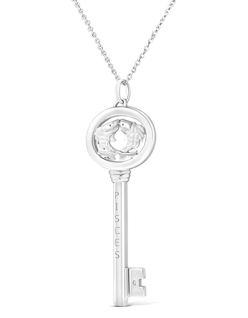 Load image into Gallery viewer, .925 Sterling Silver Diamond Accent Zodiac Key 18" Pendant Necklace (K-L Color, I1-I2 Clarity) by Haus of Brilliance
