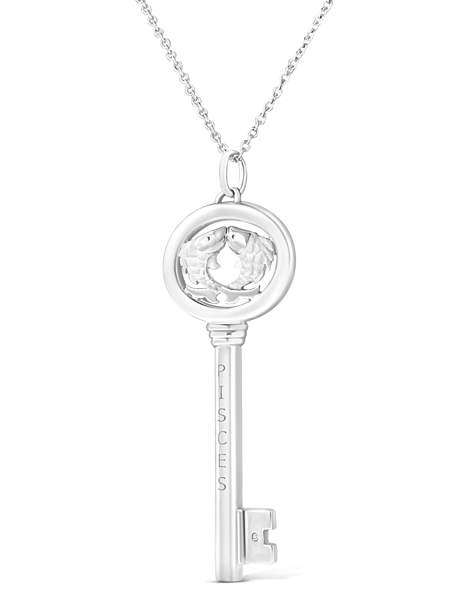 .925 Sterling Silver Diamond Accent Zodiac Key 18" Pendant Necklace (K-L Color, I1-I2 Clarity) by Haus of Brilliance