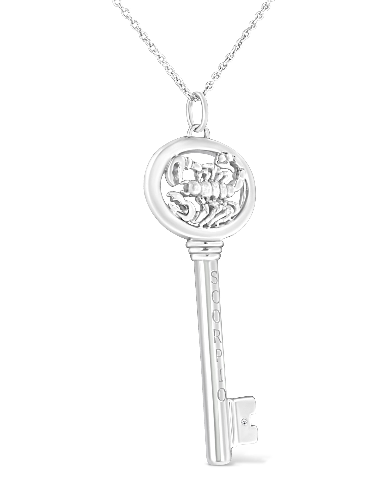 .925 Sterling Silver Diamond Accent Zodiac Key 18" Pendant Necklace (K-L Color, I1-I2 Clarity) by Haus of Brilliance