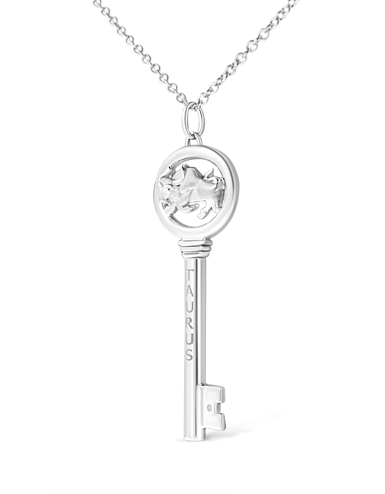 .925 Sterling Silver Diamond Accent Zodiac Key 18" Pendant Necklace (K-L Color, I1-I2 Clarity) by Haus of Brilliance