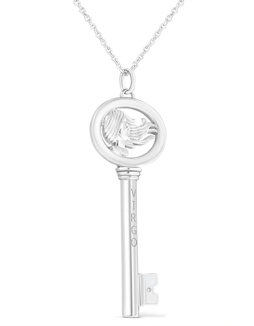 Load image into Gallery viewer, .925 Sterling Silver Diamond Accent Zodiac Key 18" Pendant Necklace (K-L Color, I1-I2 Clarity) by Haus of Brilliance

