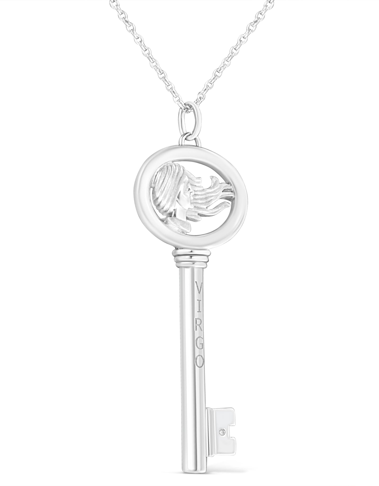.925 Sterling Silver Diamond Accent Zodiac Key 18" Pendant Necklace (K-L Color, I1-I2 Clarity) by Haus of Brilliance