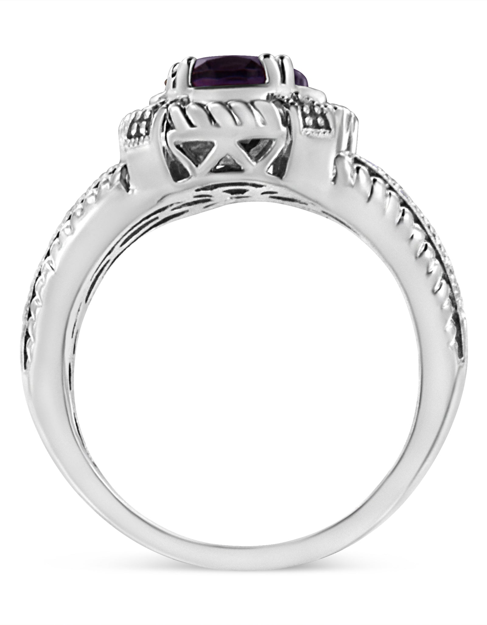 .925 Sterling Silver Prong Set Natural Oval Shape 9X7 MM Purple Amethyst Solitaire and Diamond Accent Ring (I-J Color, I1-I2 Clarity) by Haus of Brilliance