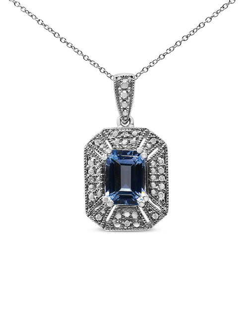 Load image into Gallery viewer, .925 Sterling Silver Blue Topaz and Diamond Accent Art Deco Style 18" Pendant Necklace (I-J Color, I1-I2 Clarity) by Infinite Jewels
