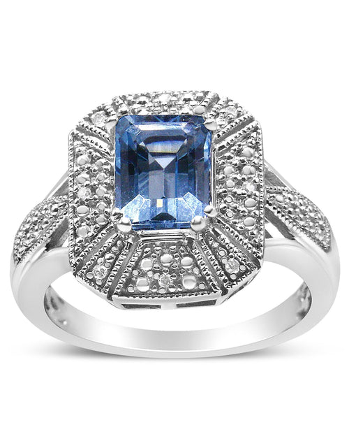 Load image into Gallery viewer, .925 Sterling Silver Diamond Accent and 8X6 mm Emerald-Shape Blue Topaz Ring (I-J Color, I2-I3 Clarity) by Haus of Brilliance
