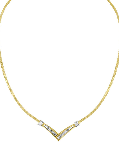 Load image into Gallery viewer, 10K Yellow and White Gold 1/2 Cttw Princess Cut Diamond Channel-Set “V” Shape 18" Franco Chain Necklace (H-I Color, SI2-I1 Clarity) by Haus of Brilliance
