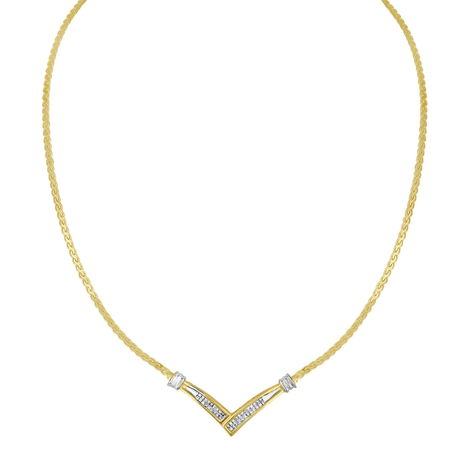 10K Yellow and White Gold 1/2 Cttw Princess Cut Diamond Channel-Set “V” Shape 18" Franco Chain Necklace (H-I Color, SI2-I1 Clarity) by Haus of Brilliance