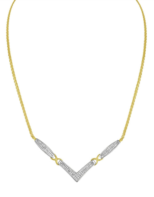 Load image into Gallery viewer, 14K Yellow and White Gold 2.0 Cttw Princess Cut Diamond Flared and X-Station V Shaped 18” Franco Chain Statement Necklace (H-I Color, SI2-I1 Clarity) by Haus of Brilliance
