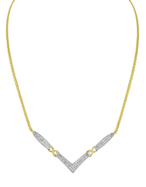 Load image into Gallery viewer, 14K Yellow and White Gold 2.0 Cttw Princess Cut Diamond Flared and X-Station V Shaped 18” Franco Chain Statement Necklace (H-I Color, SI2-I1 Clarity) by Infinite Jewels
