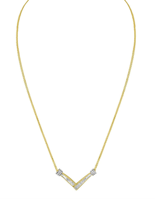 Load image into Gallery viewer, 14K Yellow and White Gold 1/4 Cttw Princess Cut Diamond Channel-Set “V” Shape 18" Pendant Necklace (H-I Color, SI2-I1 Clarity) by Haus of Brilliance

