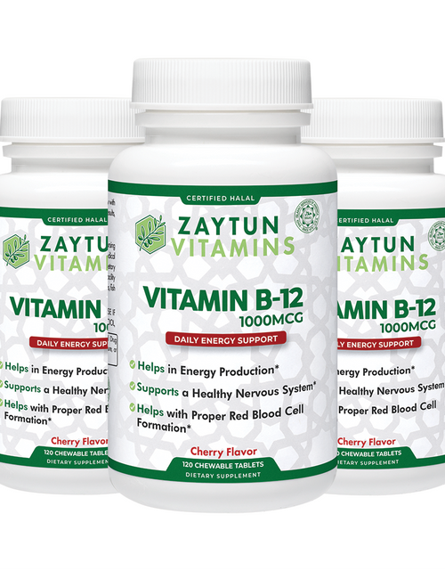 Load image into Gallery viewer, Halal Vitamin B-12 Chewable Tablets (3-Pack) by Zaytun Vitamins
