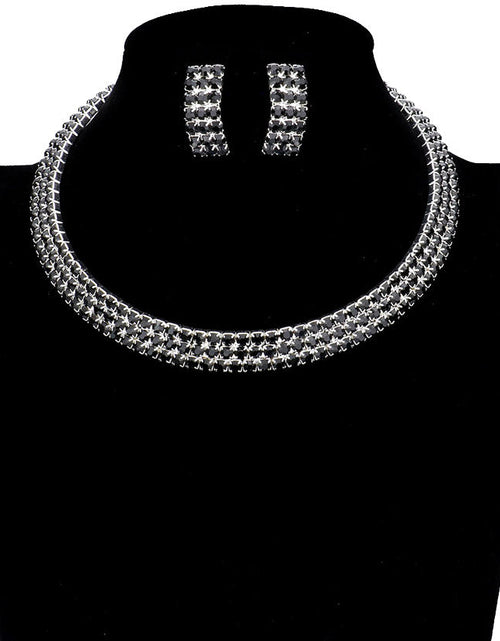Load image into Gallery viewer, 3 Rows Rhinestone Open Choker Necklace by Madeline Love
