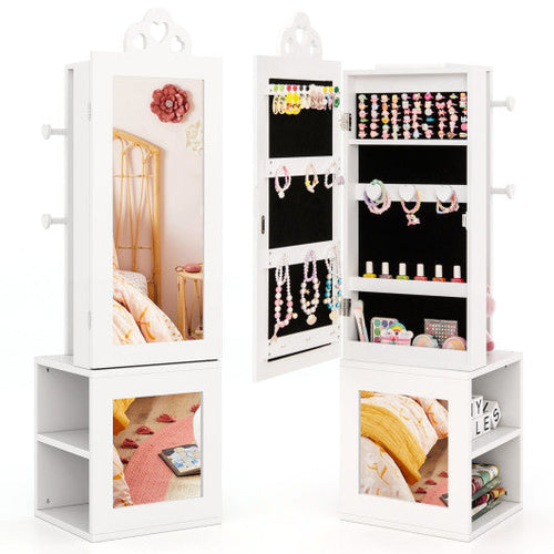 Load image into Gallery viewer, 3-in-1 Freestanding Kids Jewelry Cabinet Armoire with Full Length Mirror-White
