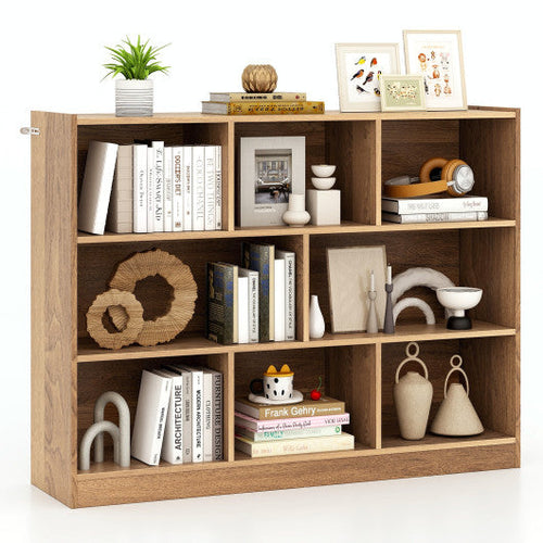 Load image into Gallery viewer, 3-Tier Open Bookcase 8-Cube Floor Standing Storage Shelves-Natural
