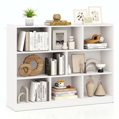 Load image into Gallery viewer, 3-Tier Open Bookcase 8-Cube Floor Standing Storage Shelves Display Cabinet-White
