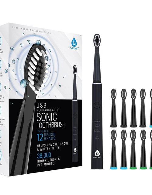 Load image into Gallery viewer, USB Rechargeable Sonic toothbrush with 12 Brush Heads by Pursonic
