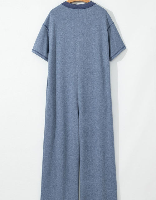 Load image into Gallery viewer, Placket Chest Pockets Short Sleeve Wide Leg Jumpsuit
