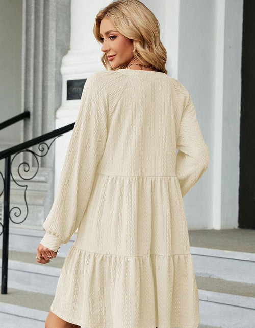 Load image into Gallery viewer, Notched Neck Long Sleeve Mini Dress
