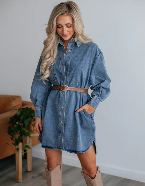Load image into Gallery viewer, Button Up Collared Neck Long Sleeve Denim Dress
