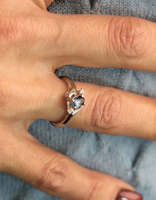 Load image into Gallery viewer, Vintage Ring Sapphire &amp; Clear Austrian Crystals 18k White Gold Electroplated September Birthstone by PVD Vintage Jewelry
