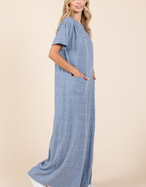 Load image into Gallery viewer, Mittoshop Button Detail Short Sleeve Wide Leg Jumpsuit
