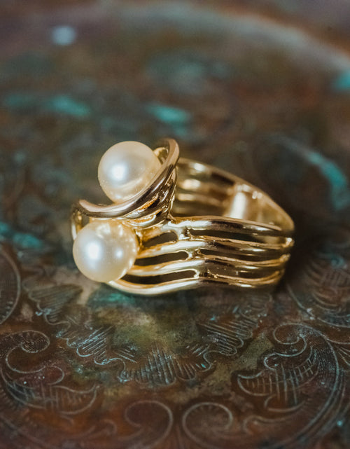 Load image into Gallery viewer, Vintage 1970's Cream Glass Pearl Ring 18k Yellow Gold Electroplated Made in USA by PVD Vintage Jewelry
