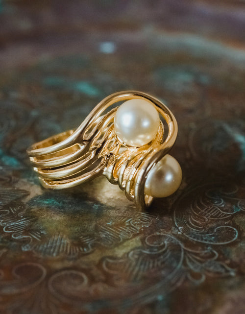 Load image into Gallery viewer, Vintage 1970's Cream Glass Pearl Ring 18k Yellow Gold Electroplated Made in USA by PVD Vintage Jewelry

