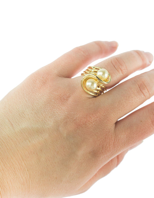 Load image into Gallery viewer, Vintage 1970's Cream Glass Pearl Ring 18k Yellow Gold Electroplated Made in USA by PVD Vintage Jewelry
