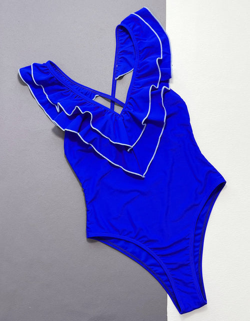 Load image into Gallery viewer, Ruffled Crisscross Backless One-Piece Swimsuit
