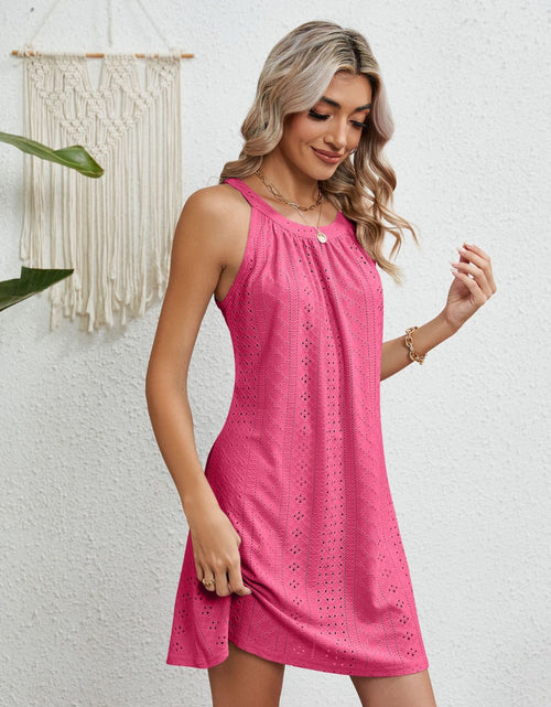 Load image into Gallery viewer, Eyelet Grecian Neck Mini Dress
