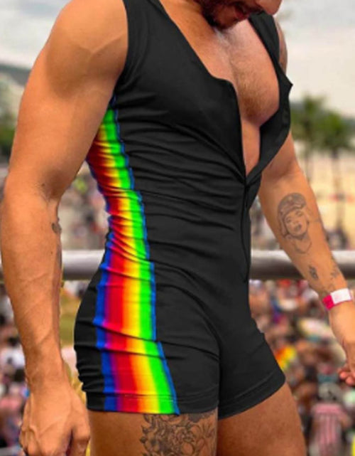Load image into Gallery viewer, Men's Full Size Contrast Zip Front Sleeveless Active Romper Plus Size
