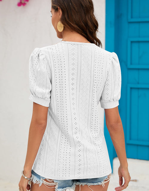 Load image into Gallery viewer, Eyelet V-Neck Short Sleeve T-Shirt
