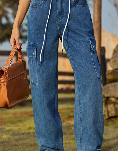 Load image into Gallery viewer, Loose Fit Drawstring Jeans with Pocket

