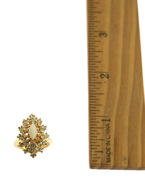 Load image into Gallery viewer, Vintage Ring Genuine Opal with Clear and Ruby Austrian Crystals 18kt Yellow Gold Electroplated by PVD Vintage Jewelry
