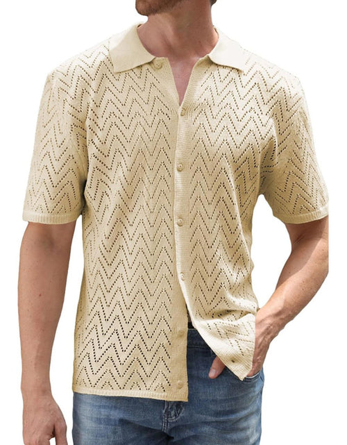 Load image into Gallery viewer, Men's Full Size Openwork Button Down Short Sleeve Shirt Plus Size
