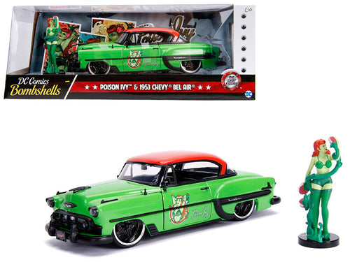 Load image into Gallery viewer, 1953 Chevrolet Bel Air Green and Red Top with Poison Ivy Diecast Figure "DC Comics Bombshells" Series 1/24 Diecast Model Car by Jada
