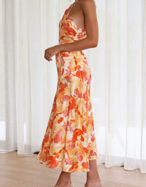 Load image into Gallery viewer, Ruched Printed Single Shoulder Midi Dress
