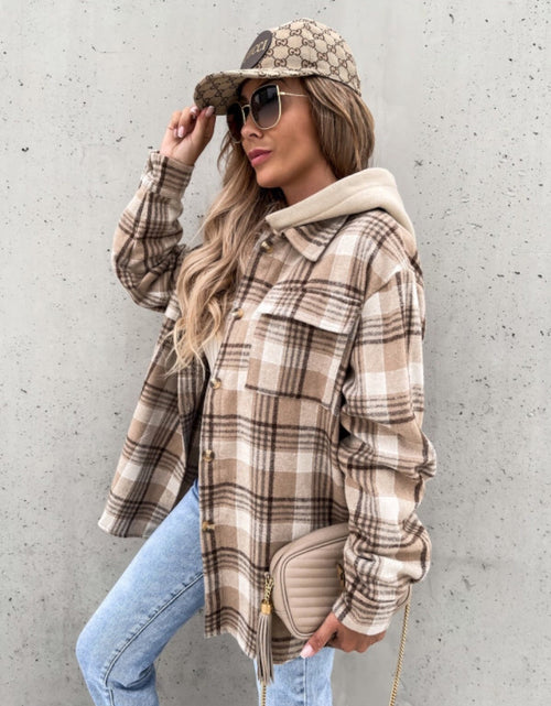 Load image into Gallery viewer, Plaid Dropped Shoulder Hooded Jacket
