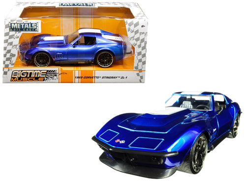 Load image into Gallery viewer, 1969 Chevrolet Corvette Stingray ZL-21 Blue with White Stripe "Bigtime Muscle" 1/24 Diecast Model Car by Jada
