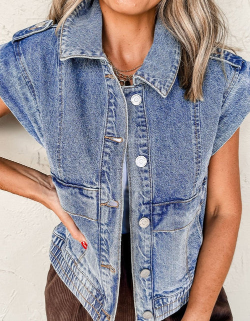 Load image into Gallery viewer, Button Up Cap Sleeve Denim Jacket
