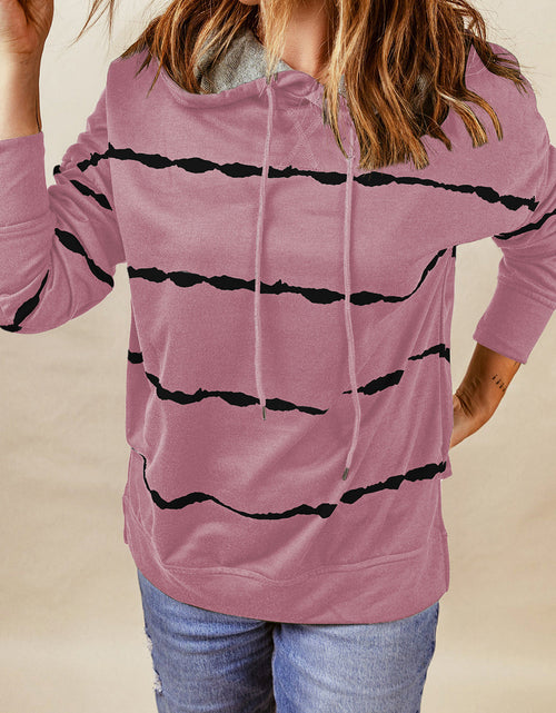 Load image into Gallery viewer, Drawstring Striped Dropped Shoulder Hoodie
