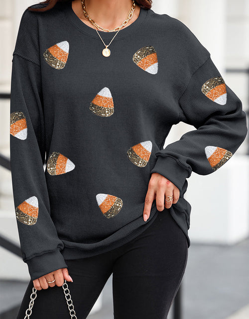 Load image into Gallery viewer, Sequin Round Neck Long Sleeve Sweatshirt
