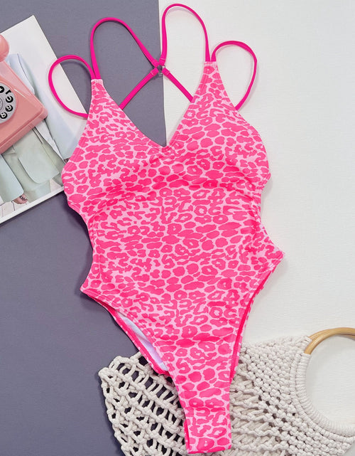 Load image into Gallery viewer, Leopard Plunge Spaghetti Strap One-Piece Swimwear
